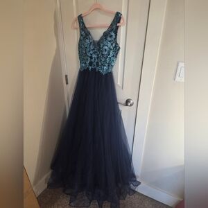 Camille Elegant Blue Floral Prom Gown